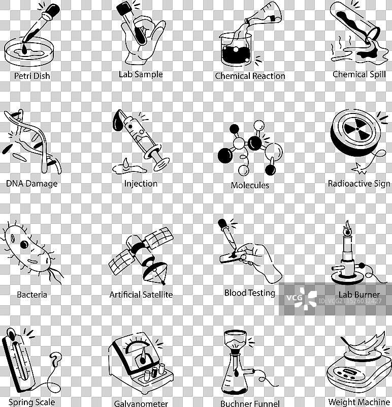 实验室设备涂鸦图标合集图片素材