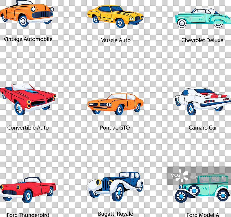 复古汽车扁平图标集合图片素材