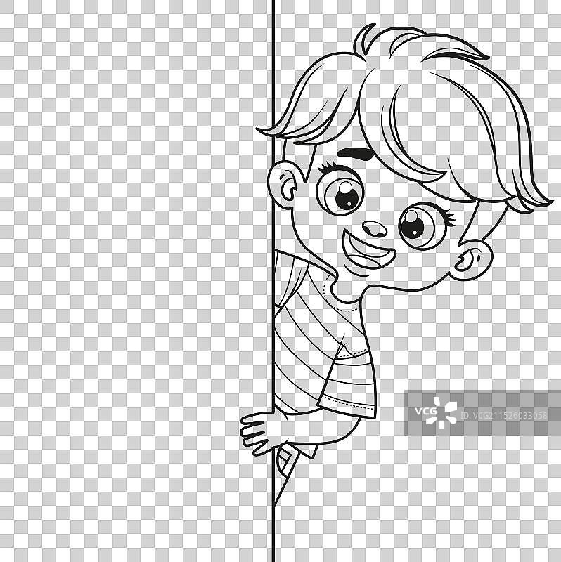 从大[对象]后面窥视的可爱卡通男孩图片素材