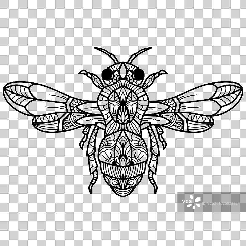 zentangle风格的手绘蜜蜂图片素材