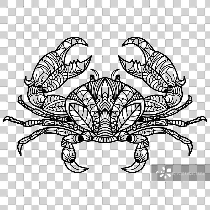 手绘禅绕画风格的螃蟹图片素材