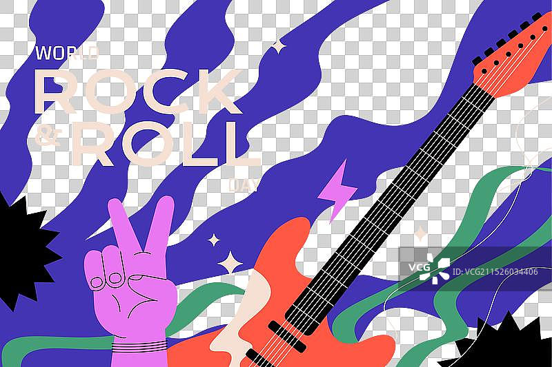 扁平风格世界摇滚日电吉他背景图片素材