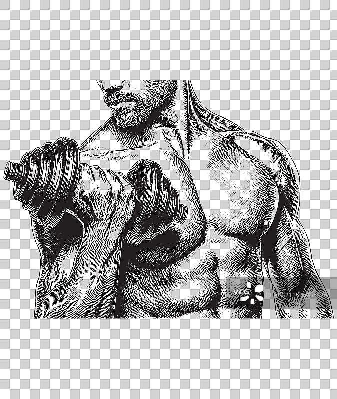 英俊男子锻炼身体的复古雕刻图案图片素材