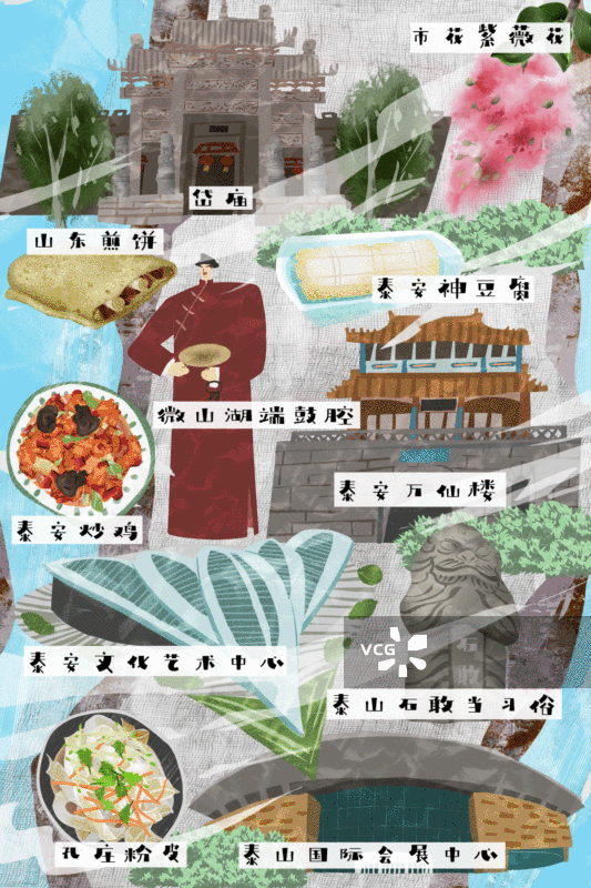 泰安市建筑人文美食插画GIF动图图片素材