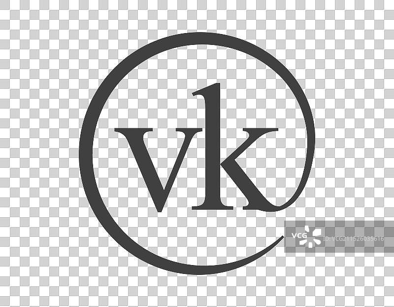 带有圆形电子邮件形状的VK字母标志图片素材