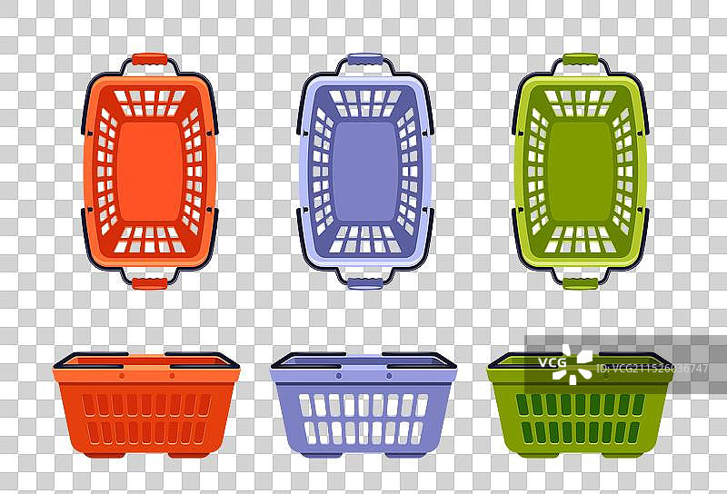 包含红蓝等颜色的彩色购物篮图片素材
