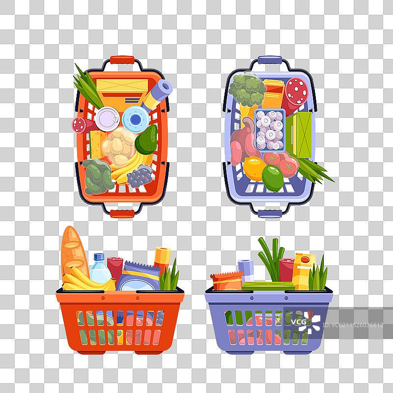 四个装满新鲜农产品的杂货篮图片素材