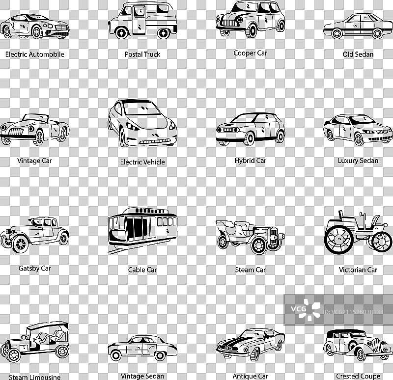 旧交通工具轮廓图标合集图片素材