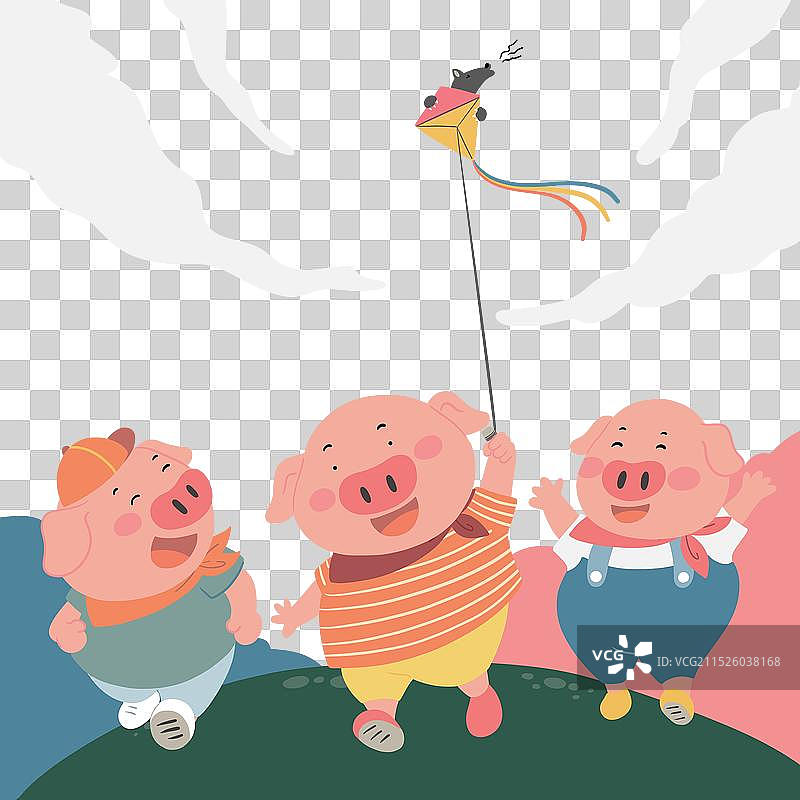 手绘三只小猪图片素材