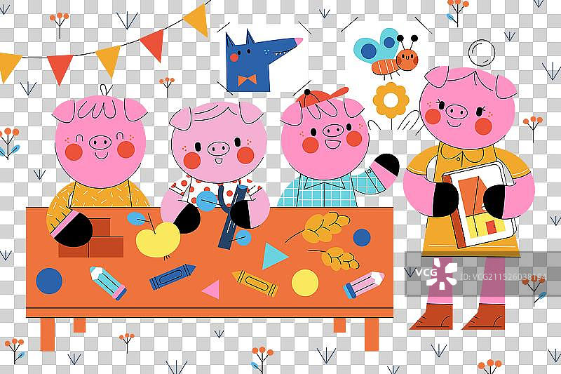 手绘三只小猪图片素材