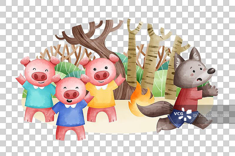 水彩三只小猪图片素材