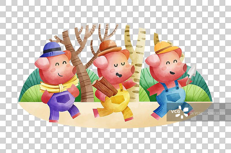 水彩三只小猪图片素材