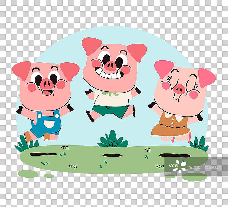 手绘三只小猪图片素材