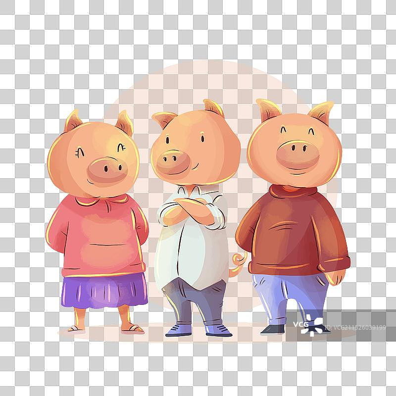 水彩三只小猪图片素材