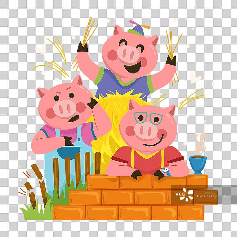 手绘三只小猪图片素材