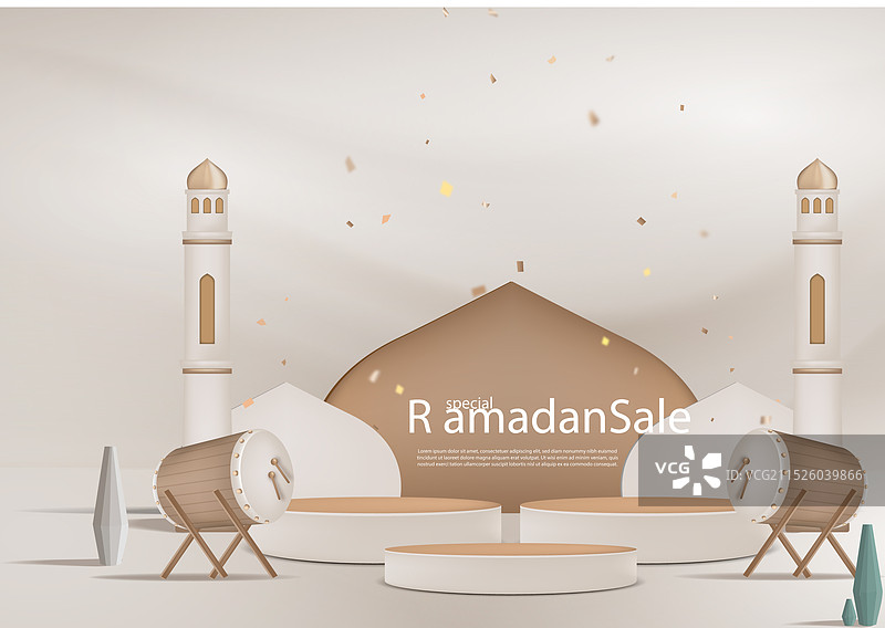 3D斋月促销背景与讲台灯笼图片素材