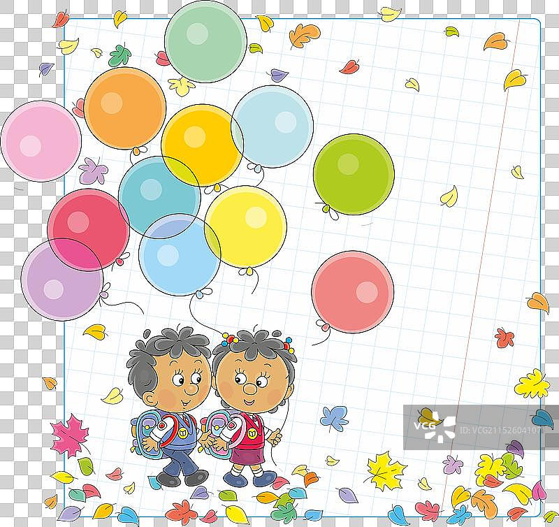 拿着气球的小学生图片素材