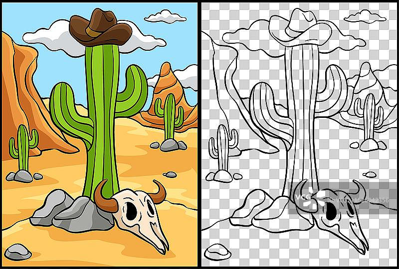 牛仔帽、仙人掌和牛头骨图片素材