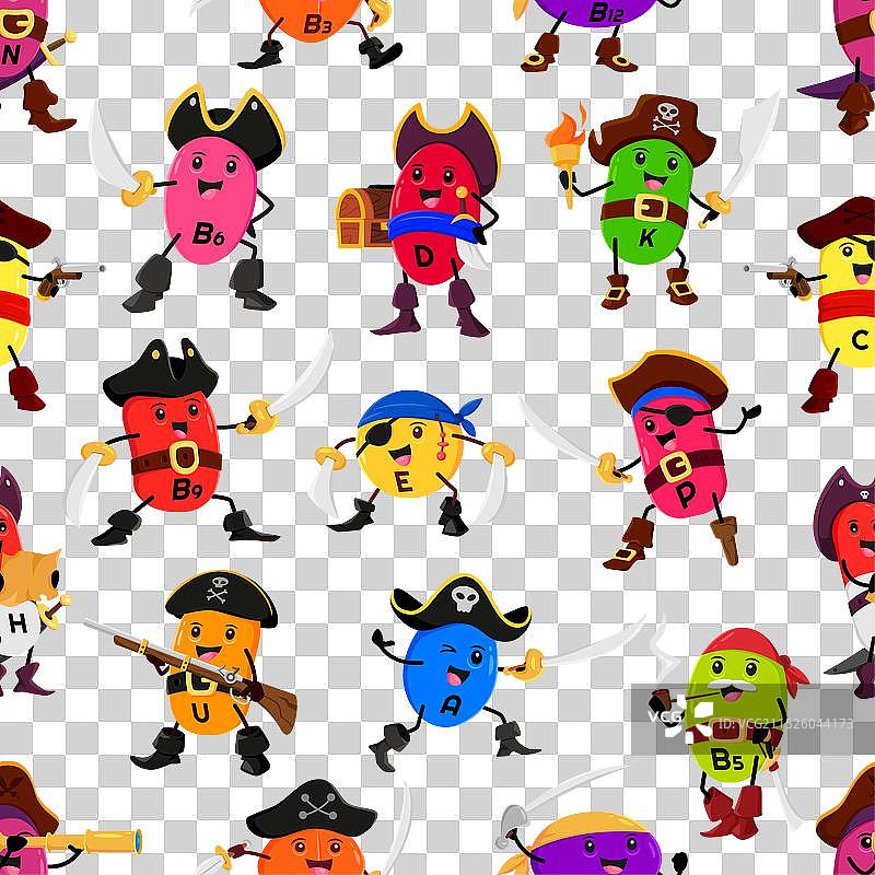 卡通微量营养素海盗无缝图案图片素材