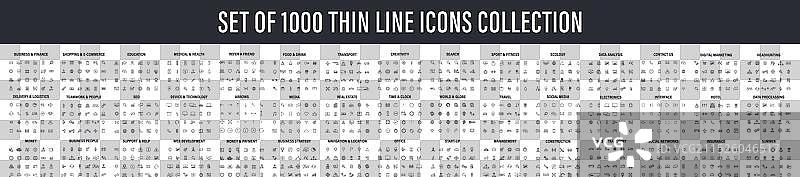1000个细线Web商务图标大合集图片素材
