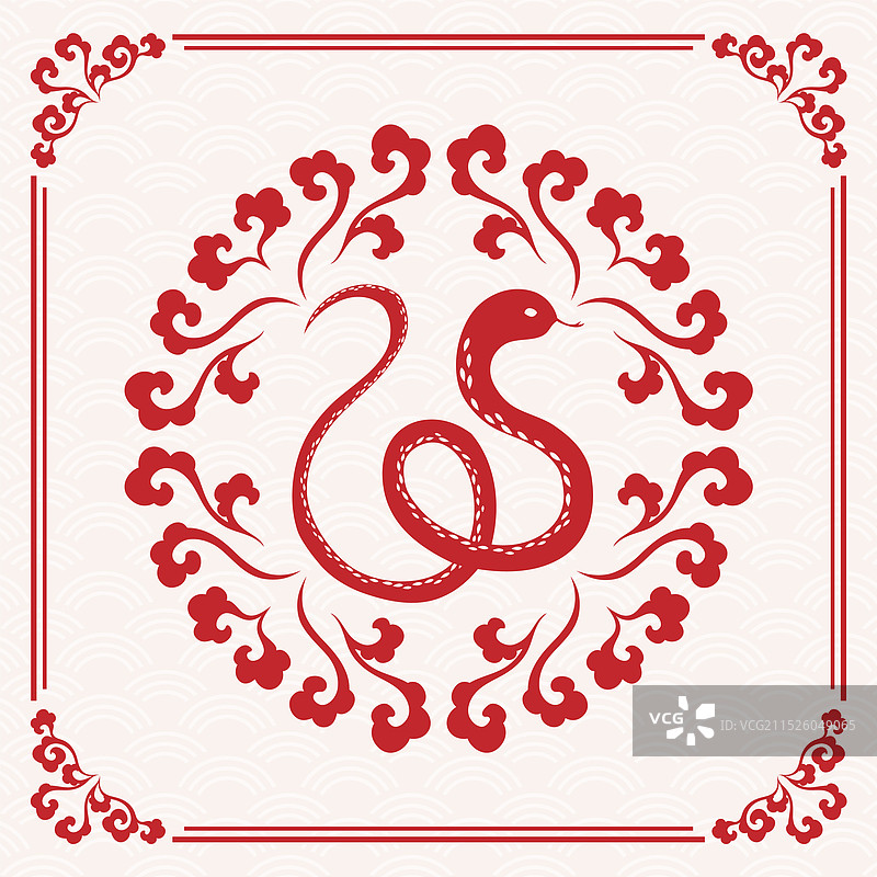 正方形红色蛇年祥云浅色背景图片素材