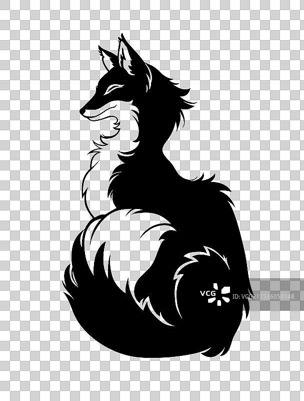 单色蓬松狐狸侧面轮廓画图片素材