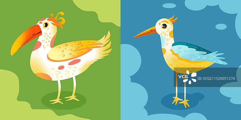 两只飞鸟插画图片素材