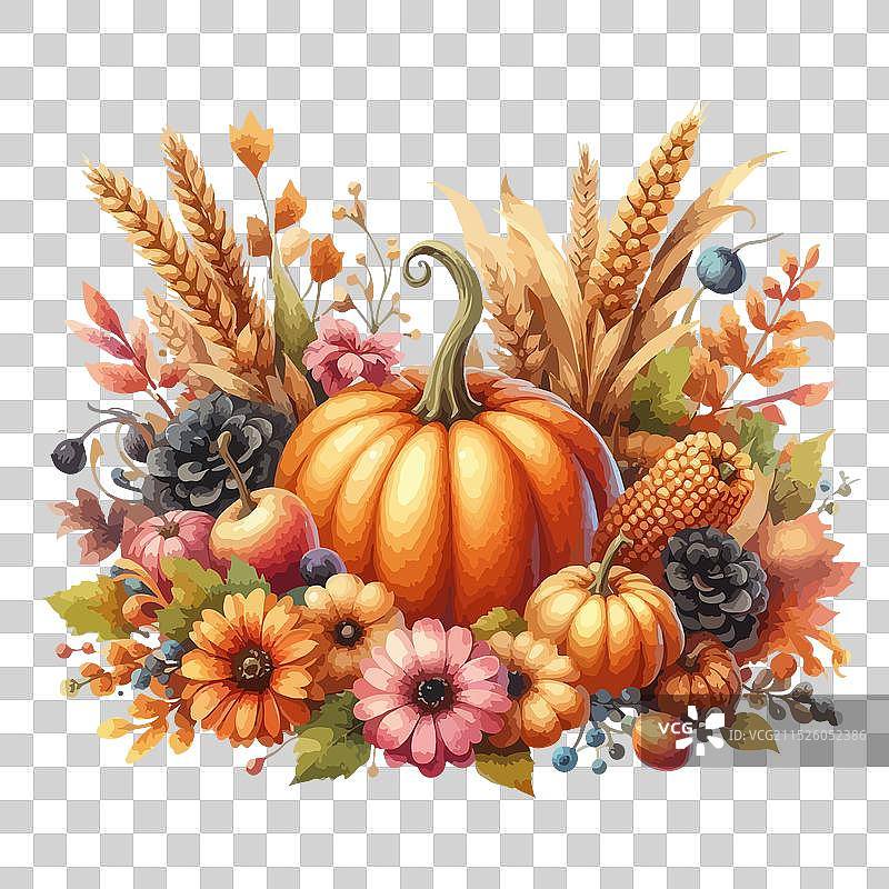 乡村风南瓜水彩秋季舒适构图图片素材