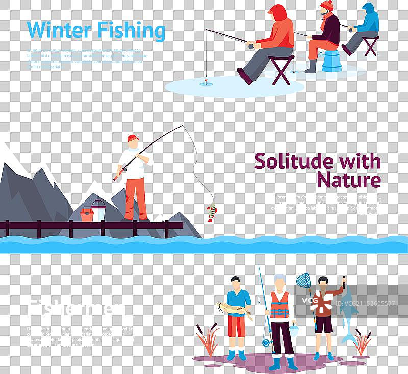 季节性钓鱼横幅套装图片素材