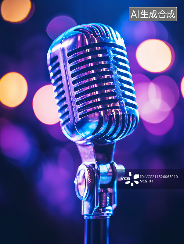 【AI数字艺术】舞台上的麦克风图片素材