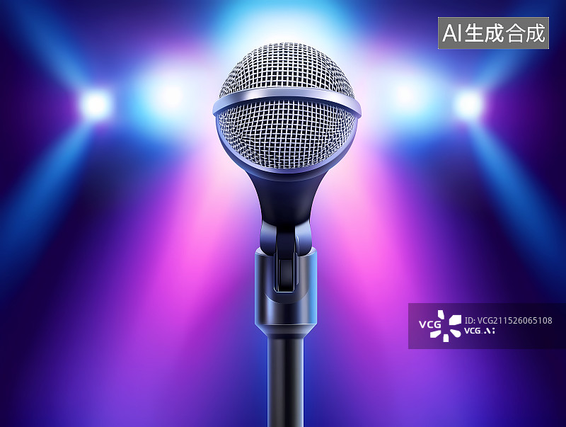 【AI数字艺术】舞台上的麦克风图片素材
