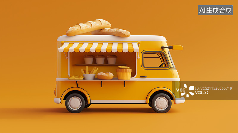 【AI数字艺术】黄色背景下的快餐车图片素材