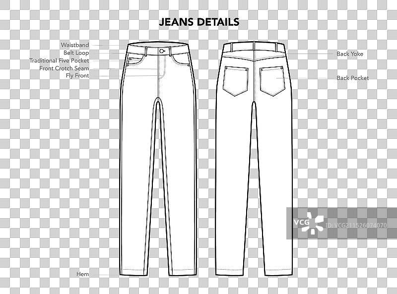 牛仔裤细节组合：口袋和裤脚图片素材