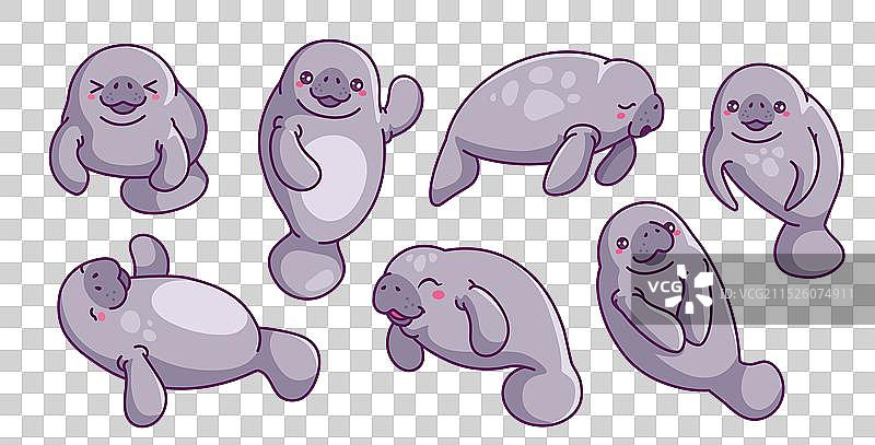 可爱的海牛贴纸徽章套装图片素材