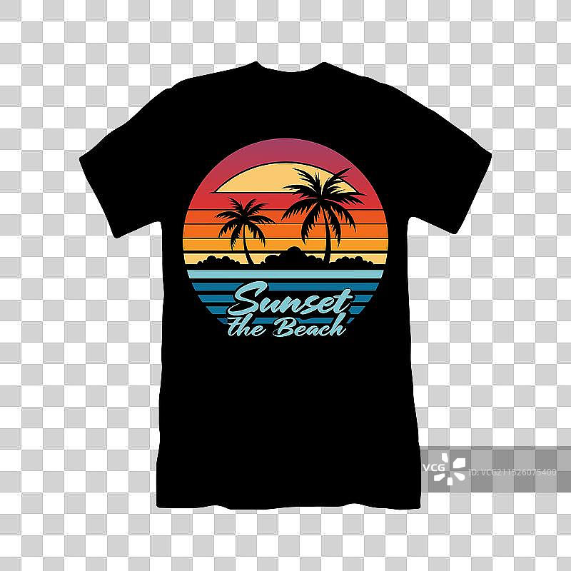 海滩日落T恤设计图片素材