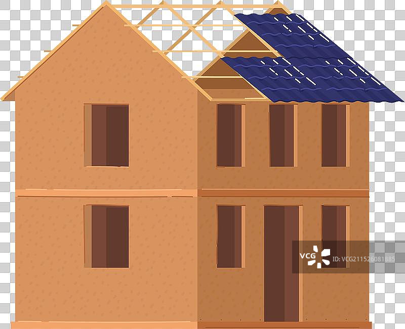 在建的未完成木结构房屋图片素材