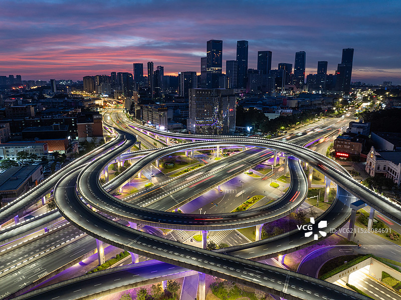 广州市番禺区长隆万博商务区夜景航拍、万博CBD、万博商务区图片素材