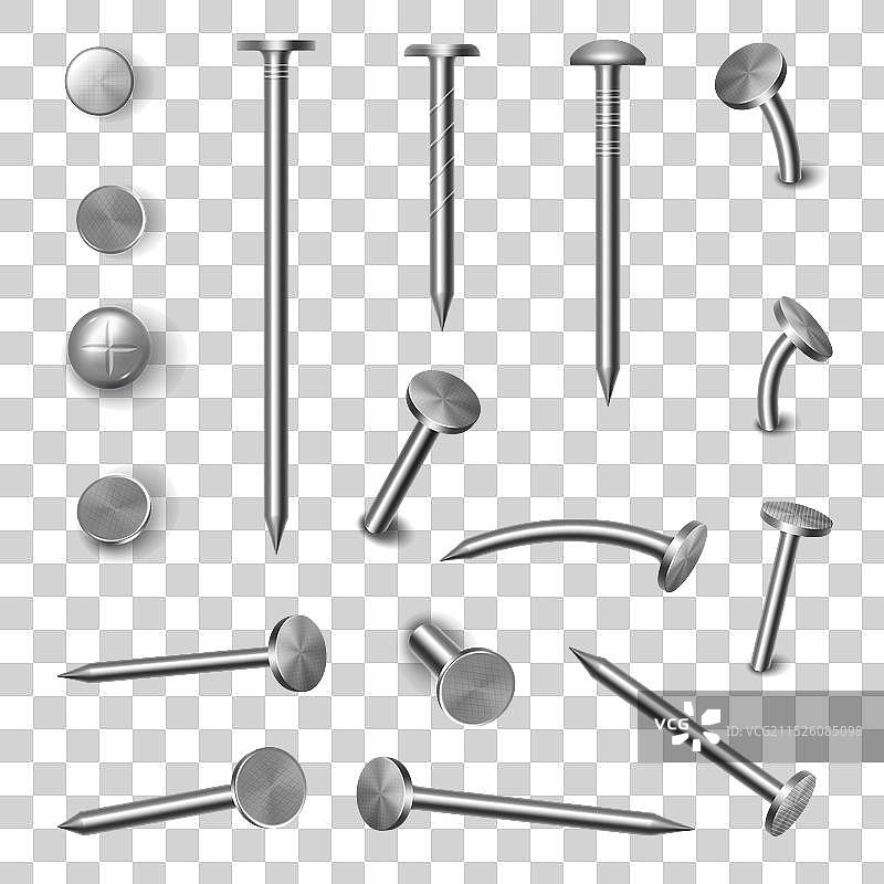 直的和弯曲的金属钉子工具图片素材