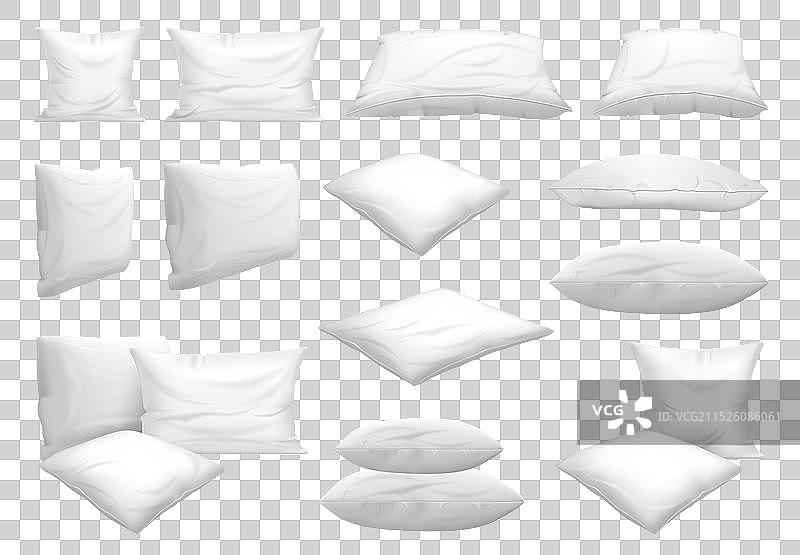 舒适睡眠的逼真枕头和靠垫图片素材