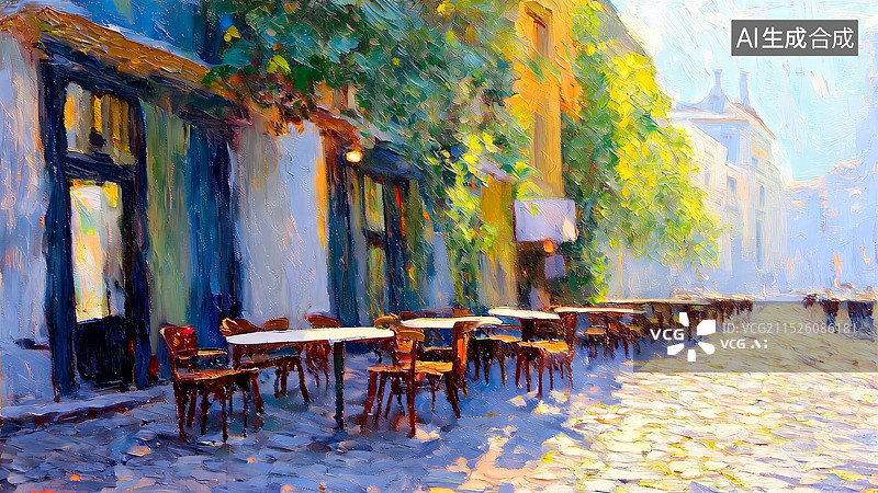 【AI数字艺术】印象派油画风欧洲街道背景图片素材