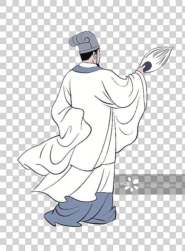 彩色插画 元素 三国 诸葛亮 背影 背面 指挥 人物 线描 古代 孔明 免扣图片素材