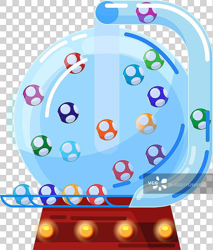 透明彩票摇奖机内的彩色彩票球图片素材