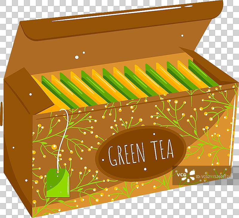 设计精美的绿茶袋开箱图片素材