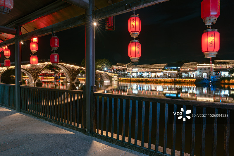 杭州塘栖古镇夜景图片素材