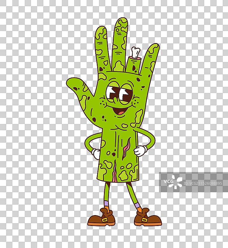 复古万圣节绿色僵尸手卡通形象图片素材