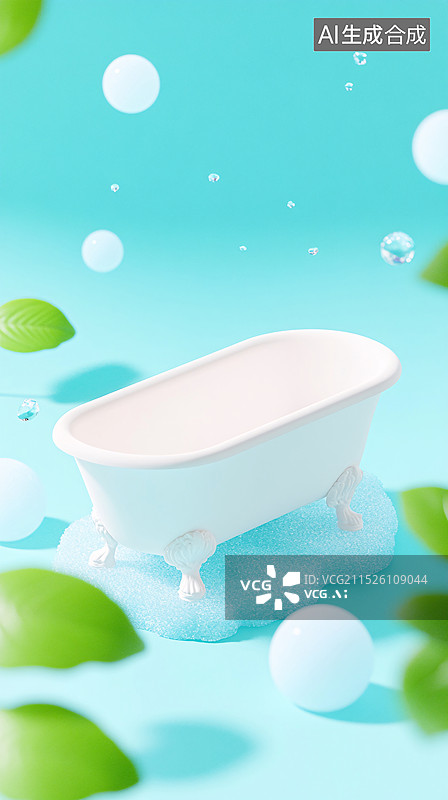 【AI数字艺术】洗澡盆的3D卡通插画图片素材