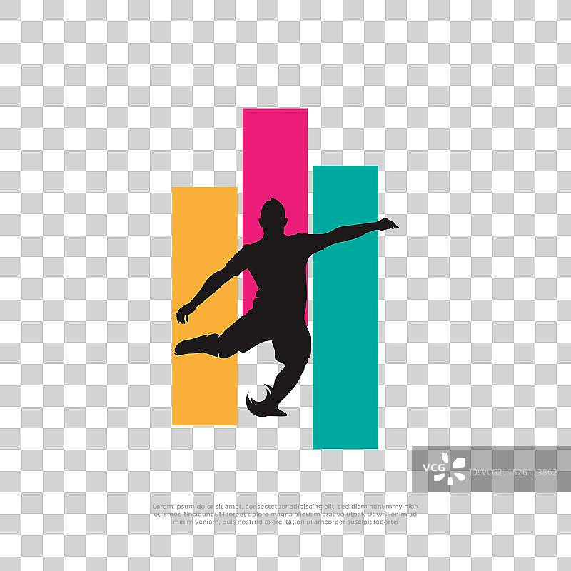 剪影踢足球运动标志设计图片素材