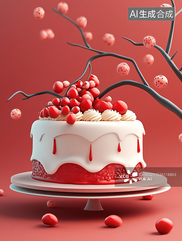 【AI数字艺术】樱桃蛋糕图片素材