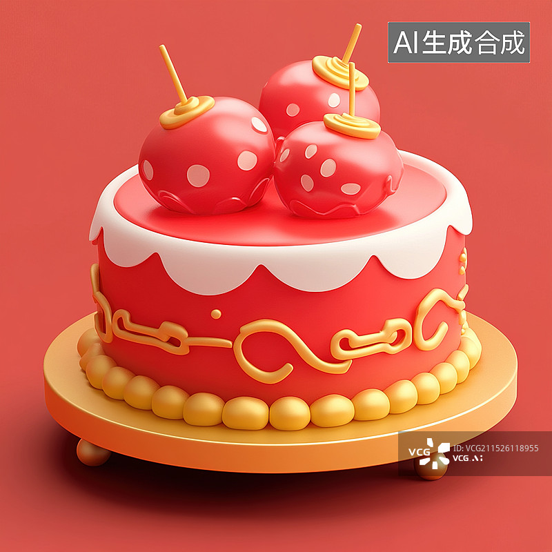【AI数字艺术】樱桃蛋糕图片素材