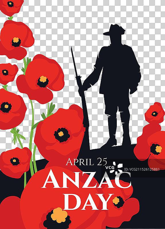 手绘澳新军团日竖版海报模板图片素材